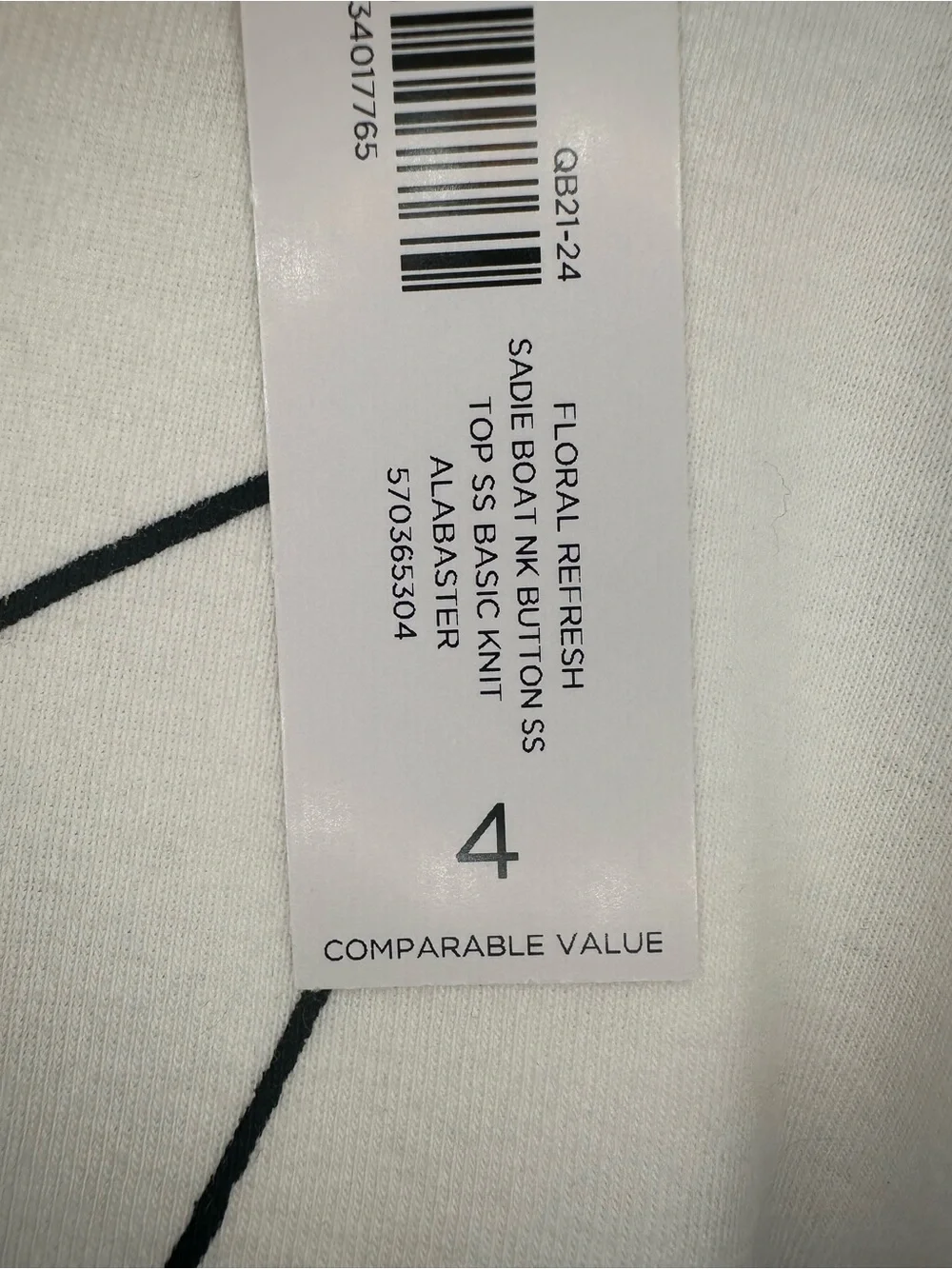 Chico’s Boat Neck Short Sleeve Top SZ 4 Button Sleeves Pullover White